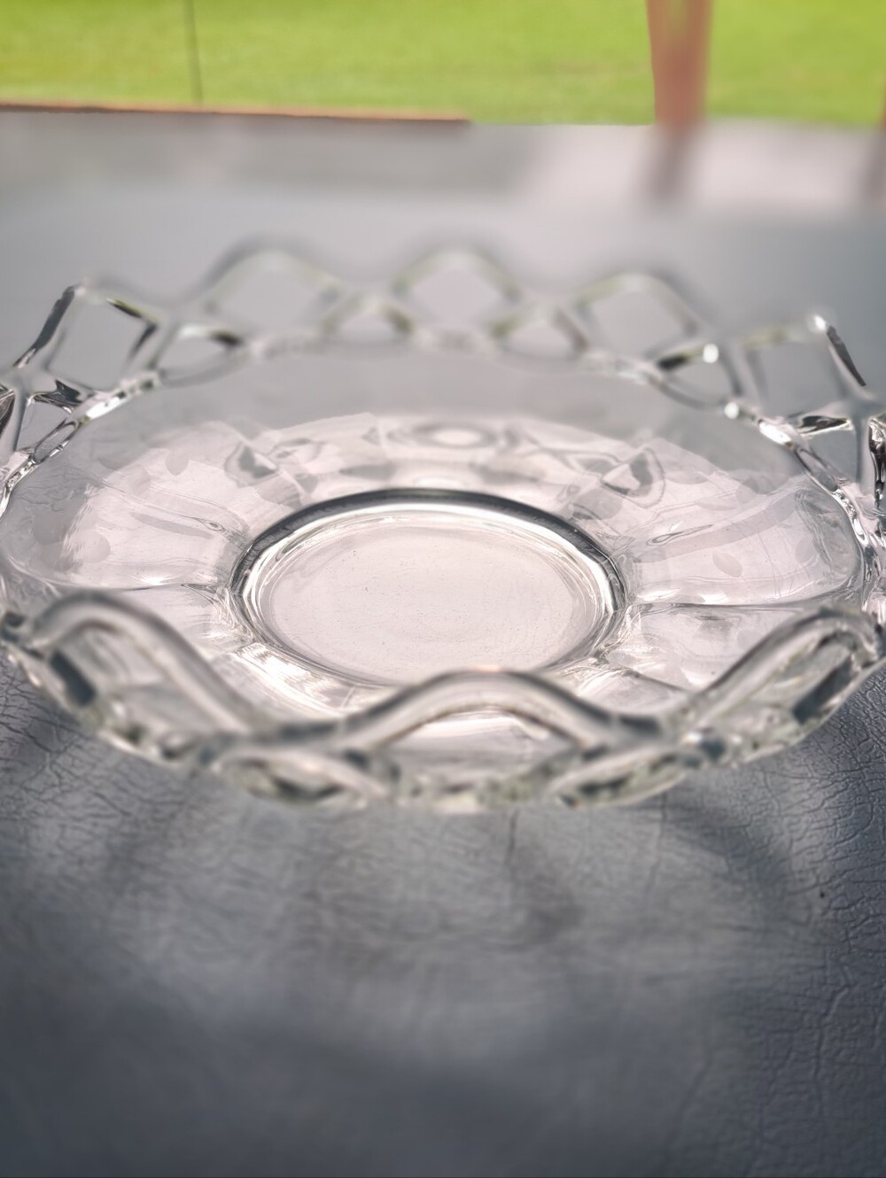 Vintage Crocheted Crystal Serving Bowl - Elegant Scalloped Design